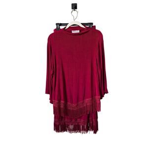 VTG Draper's & Damons Slinky Crochet Fringe Red Skirt and Top Set Sz PL